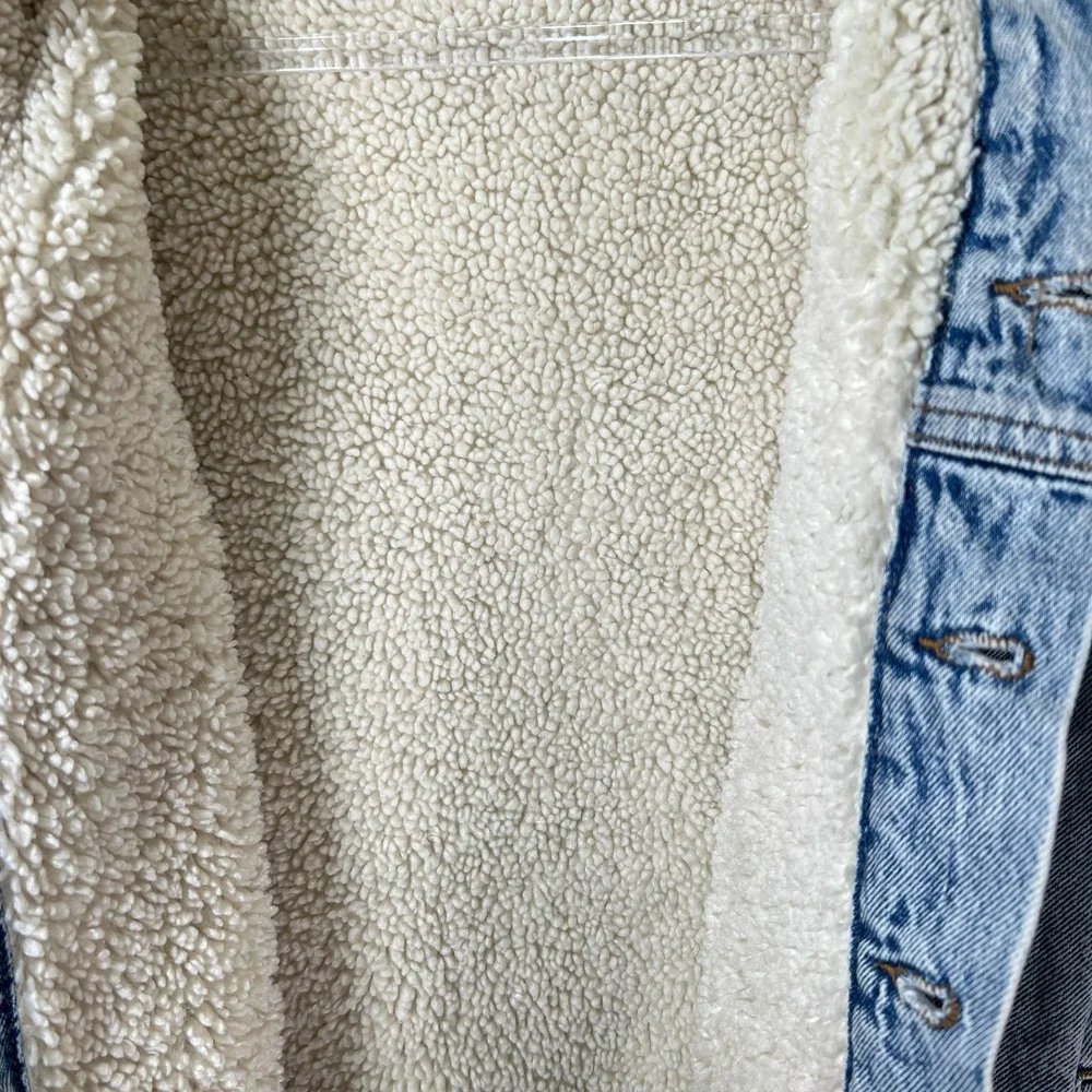 &Denim Lined Jean Jacket Small Light Wash Western‎ Y2K Casual Destressed Warm